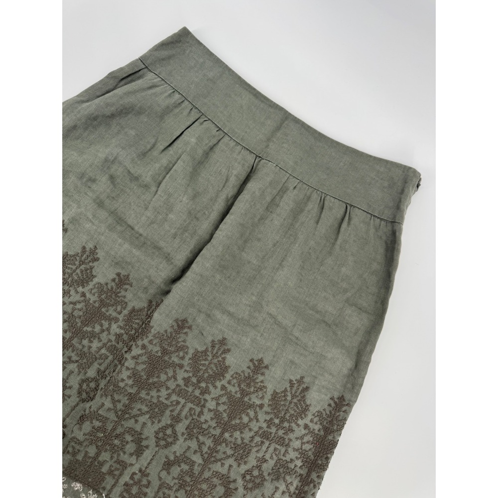J. Jill Green Green Linen Skirt Womens Size 4 Cotton Lined A-Line